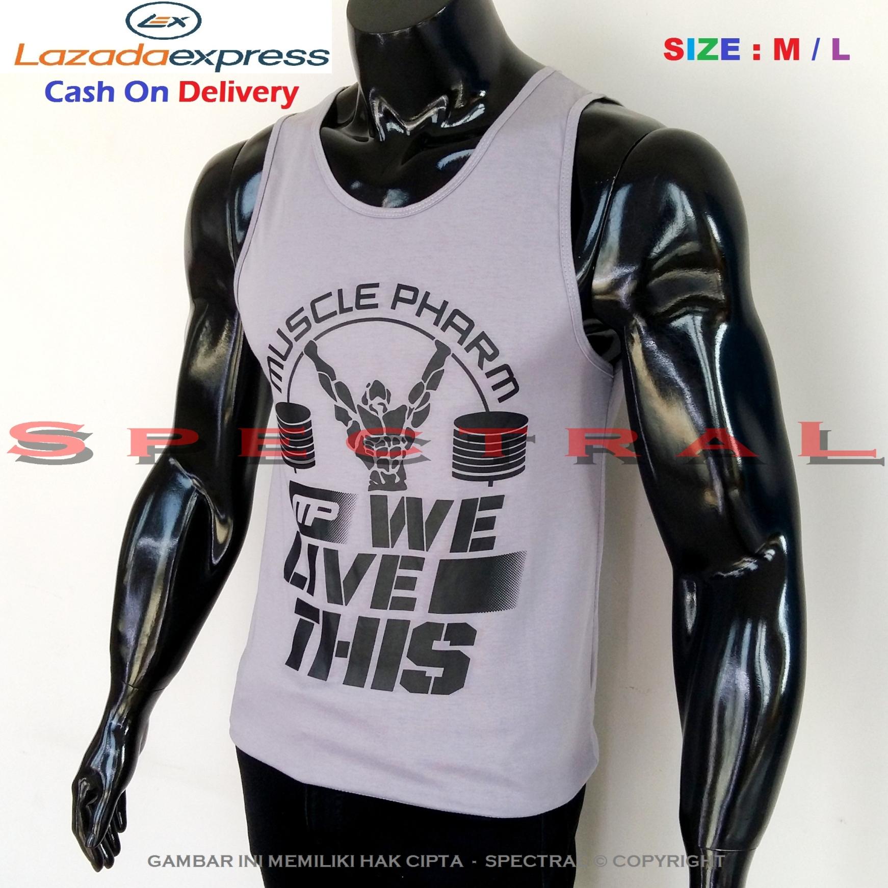 Spectral – Singlet Muscle Pharm M / L Premium Cotton Combed 30s Otot Angkat Besi Beban Abu-Abu Abu