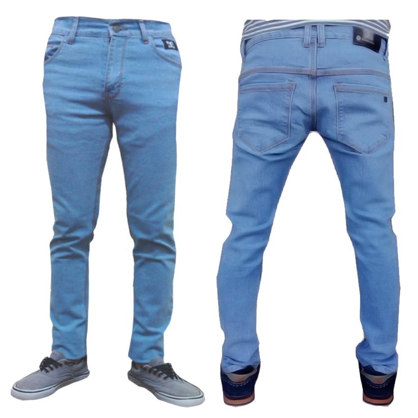 WSCollection celana biru terang pria skinny atau soft jeans melar bahan bagus jahitan rapi harga murah