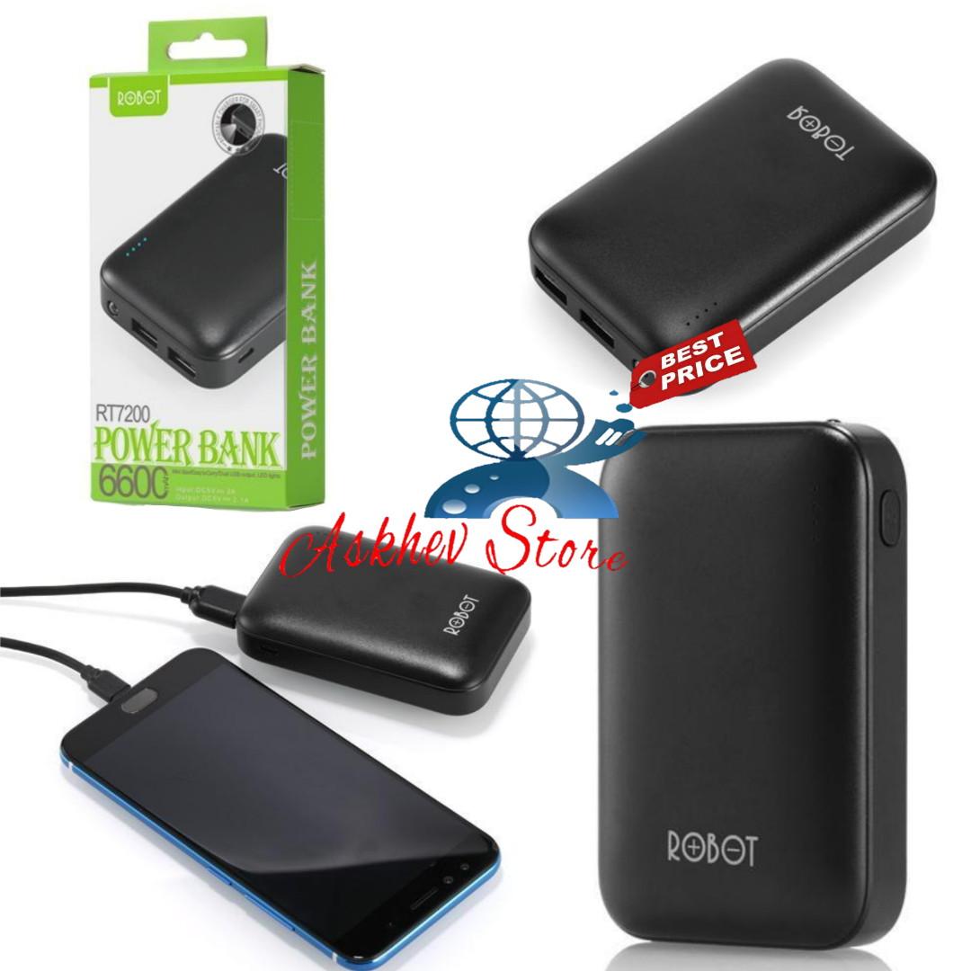Robot Power Bank RT7200 6600mAh By Vivan Dual Output - Hitam
