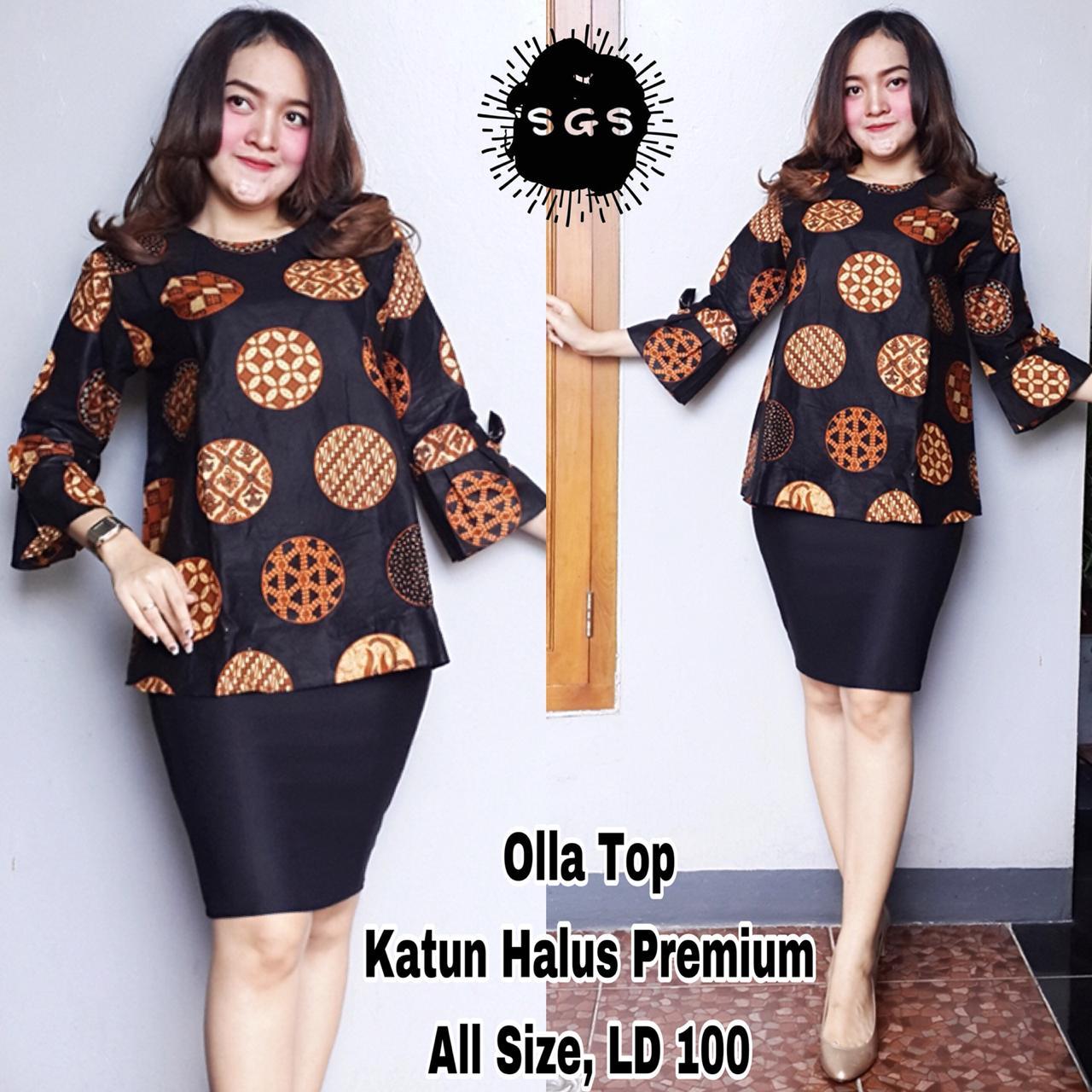Atasan Blouse Batik Wanita - Blus Batik Kerja Lengan Panjang - Blouse Batik Premium Olla Top