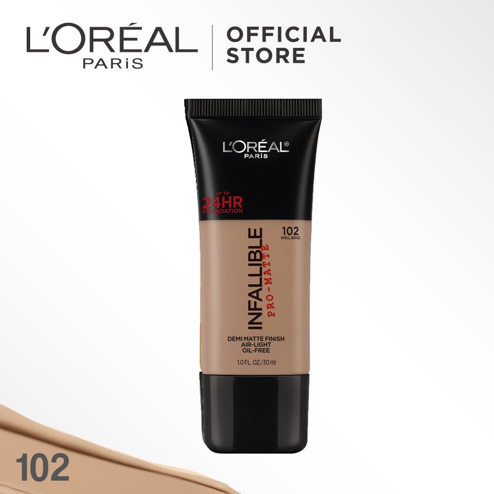 L'Oreal Paris Infallible Pro Matte Liquid Foundation - 102 Shell Beige by L'Oreal Paris Makeup Loreal Foundation Cair Matte For Normal to Oily Skin / Kulit Berminyak Long Lasting Tahan Lama