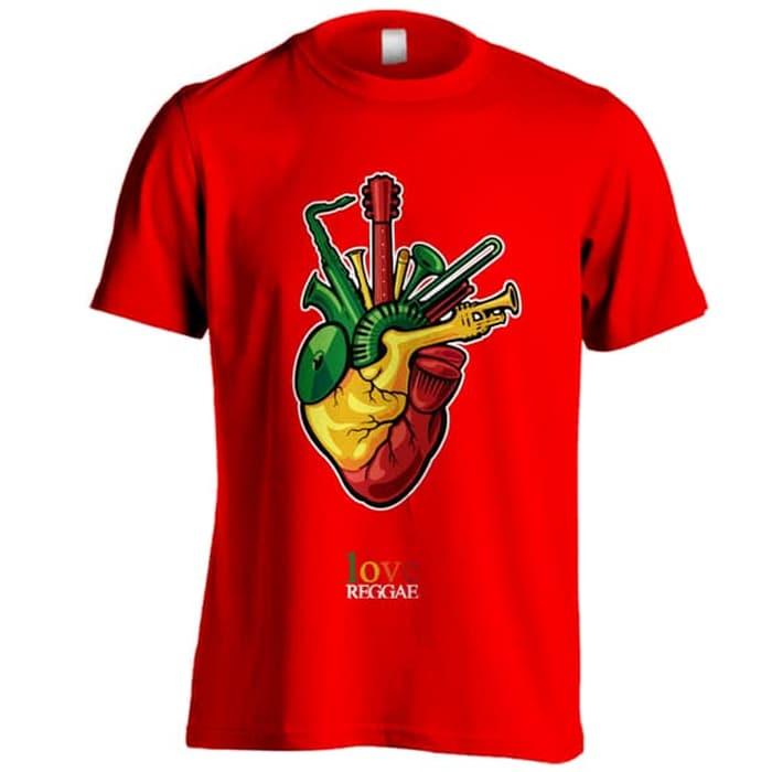 Kaos Distro Love Reggae Heart C01 Merah Ukuran S - XXL