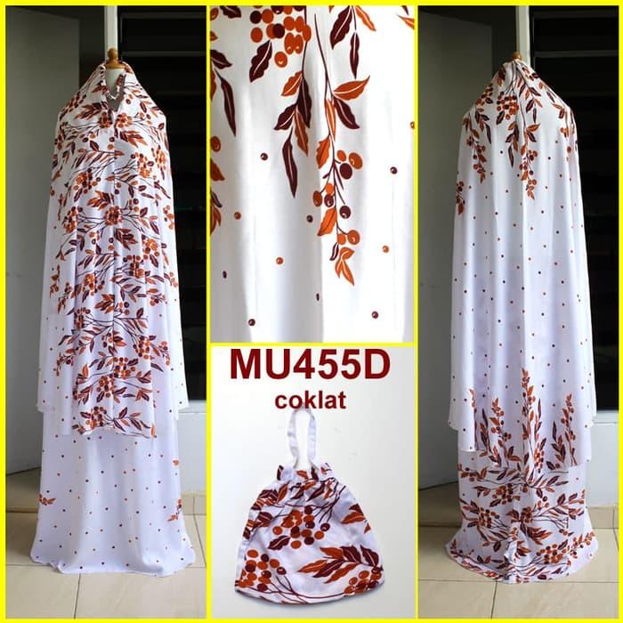 Mukena Bali Dewasa dan Remaja Dasar Putih Motif Daun - MU455D (Coklat)