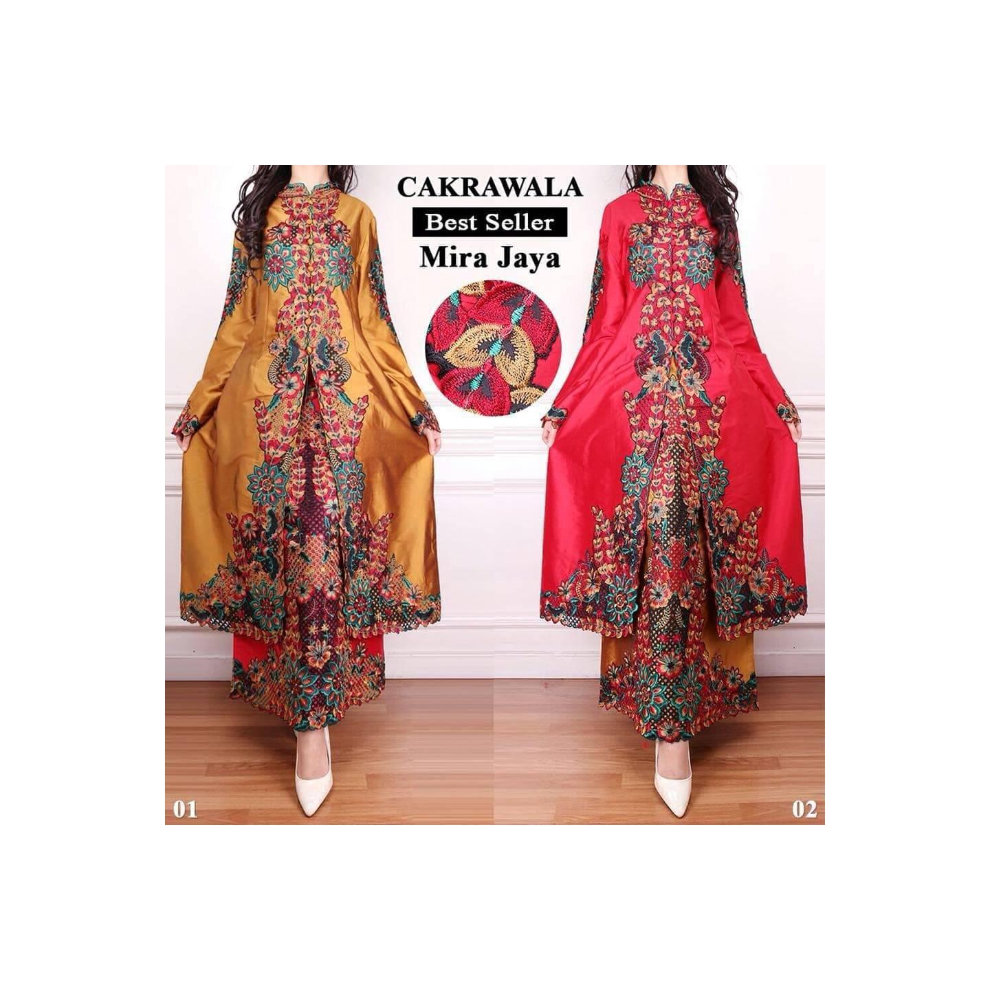 setelan abaya bunga tumpuk gold dan merah