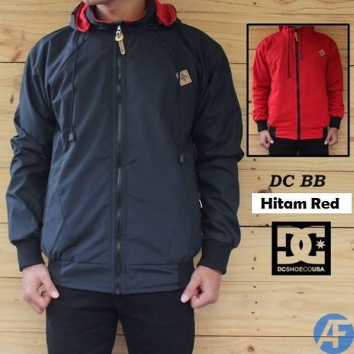 jaket bolak balik bb dc hitam merah