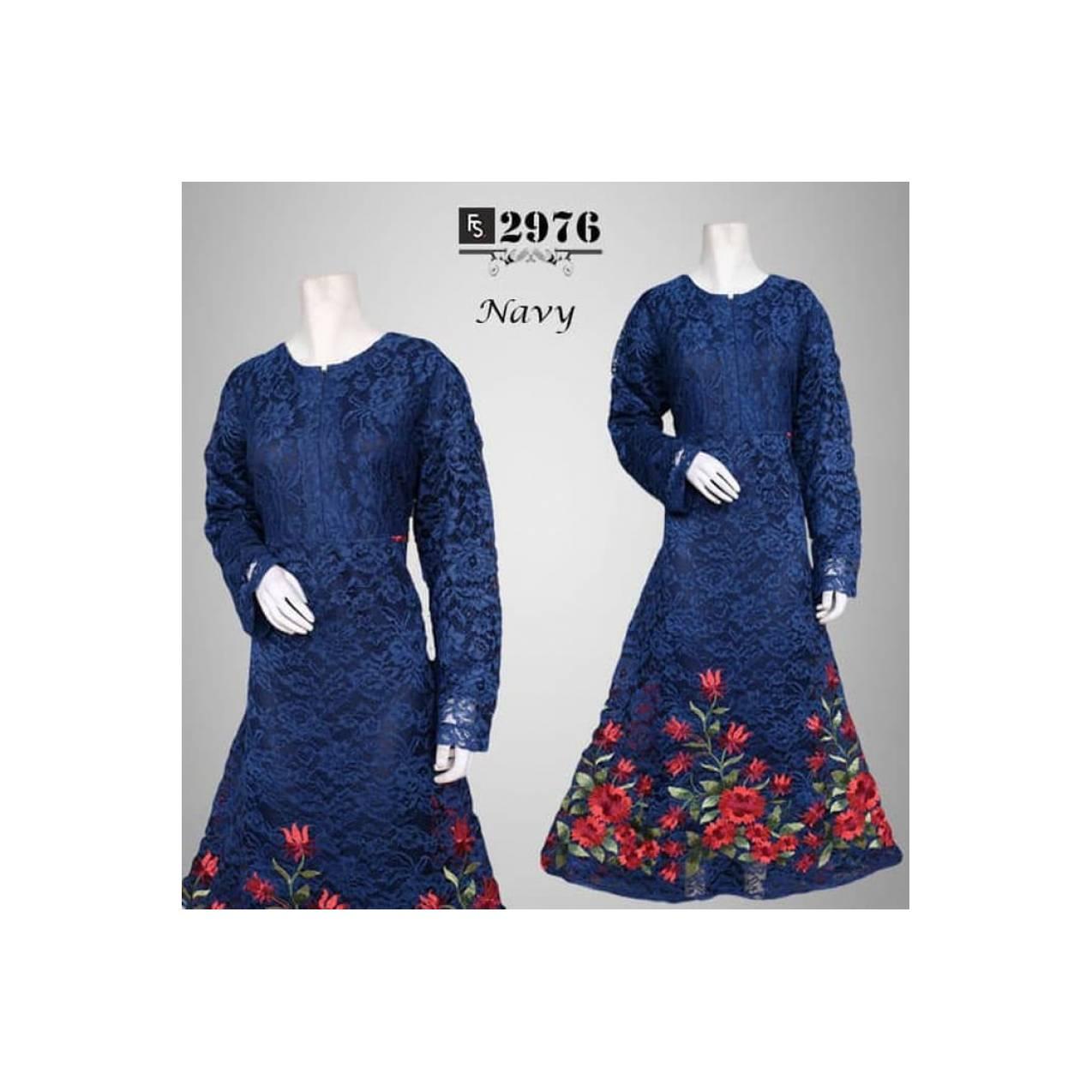 GAMIS PESTA LEBARAN BRUKAT MEWAH NAVY JUMBO 3L.4L.5L