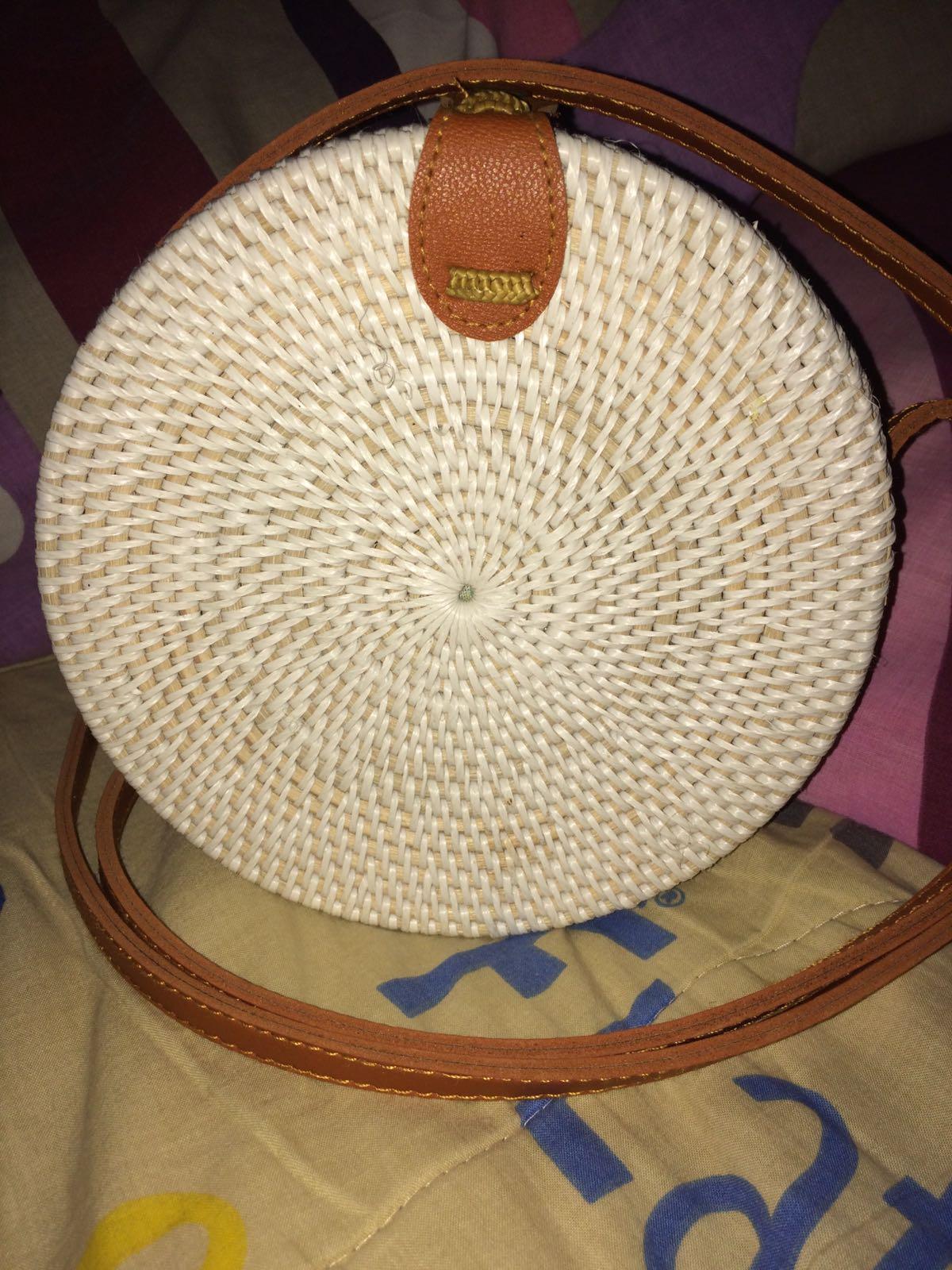 Tas Ratan ate Bali/Tas Ratan ate Warna Putih/Motif Polos/Tas Rajut - Bulat