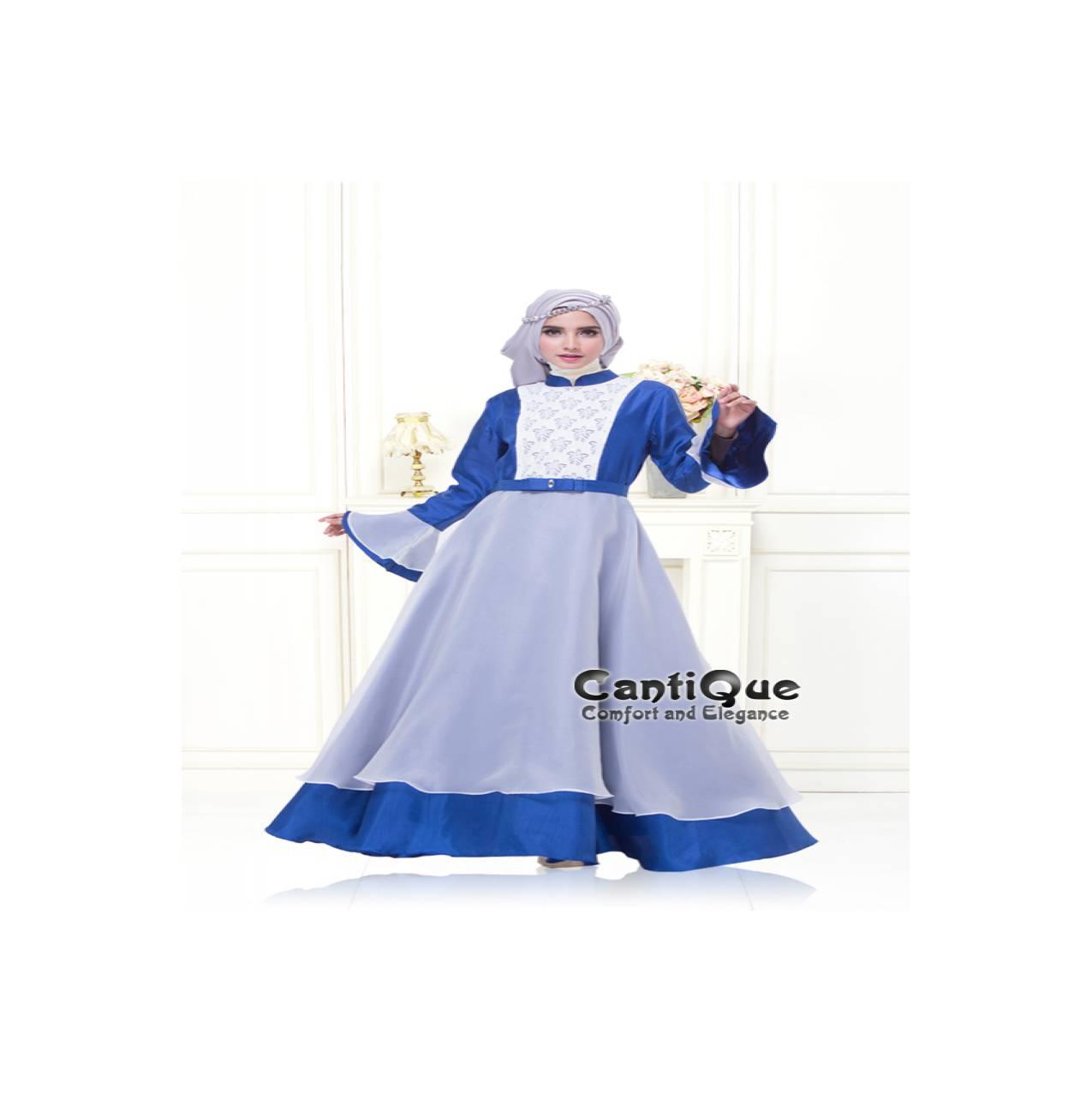 Baju Muslim Gamis Pesta Dress Gaun Hamil Menyusui Kondangan Biru Benhu