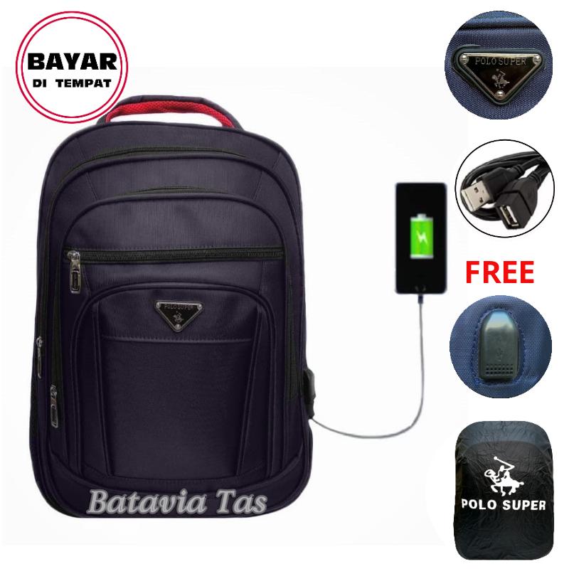 Tas Ransel Laptop Polo Super Tas Ransel Pria Tas Ransel Wanita Tas Laptop Tas Laptop Murah Tas Ransel laptop Usb Port Charge Tas Punggung Tas Kerja Tas Kuliah Tas Ransel Laptop Import Navy+ Waterproof Raincover
