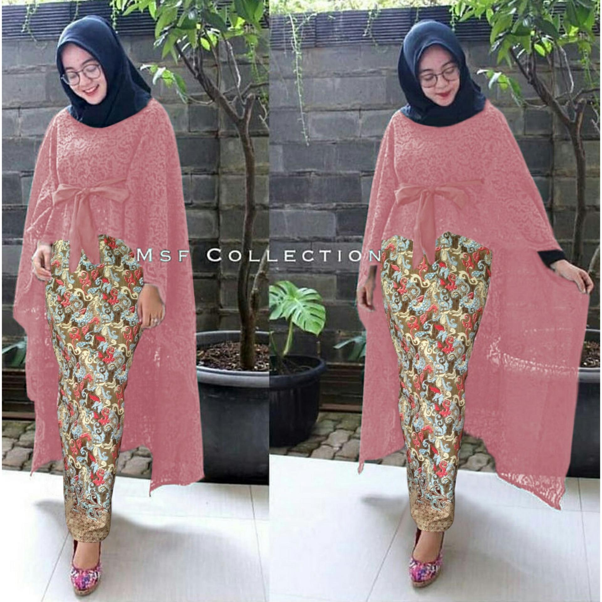 Baju Muslim Busana Hijab Wanita Pakaian Set Wanita Arina Batwing trendshopee pakaian Wanita Setelan Long Cape Siti Brukat