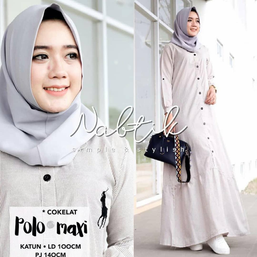 Baju Muslim Original Gamis Polo Maxy Dress Katun Jepang Muslim Panjang Dress Casual Wanita Pakaian Hijab Modern Baju Gamis Modis Trendy Gaun Terbaru