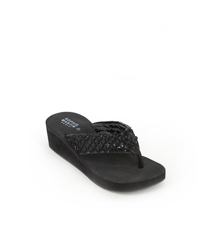 SANDAL WEDGES WANITA SM HITAM NYAMAN EVA BELLAICE F0768B5 / SENDAL KEKINIAAN / SENDAL KEREN / SENDAL MURAH