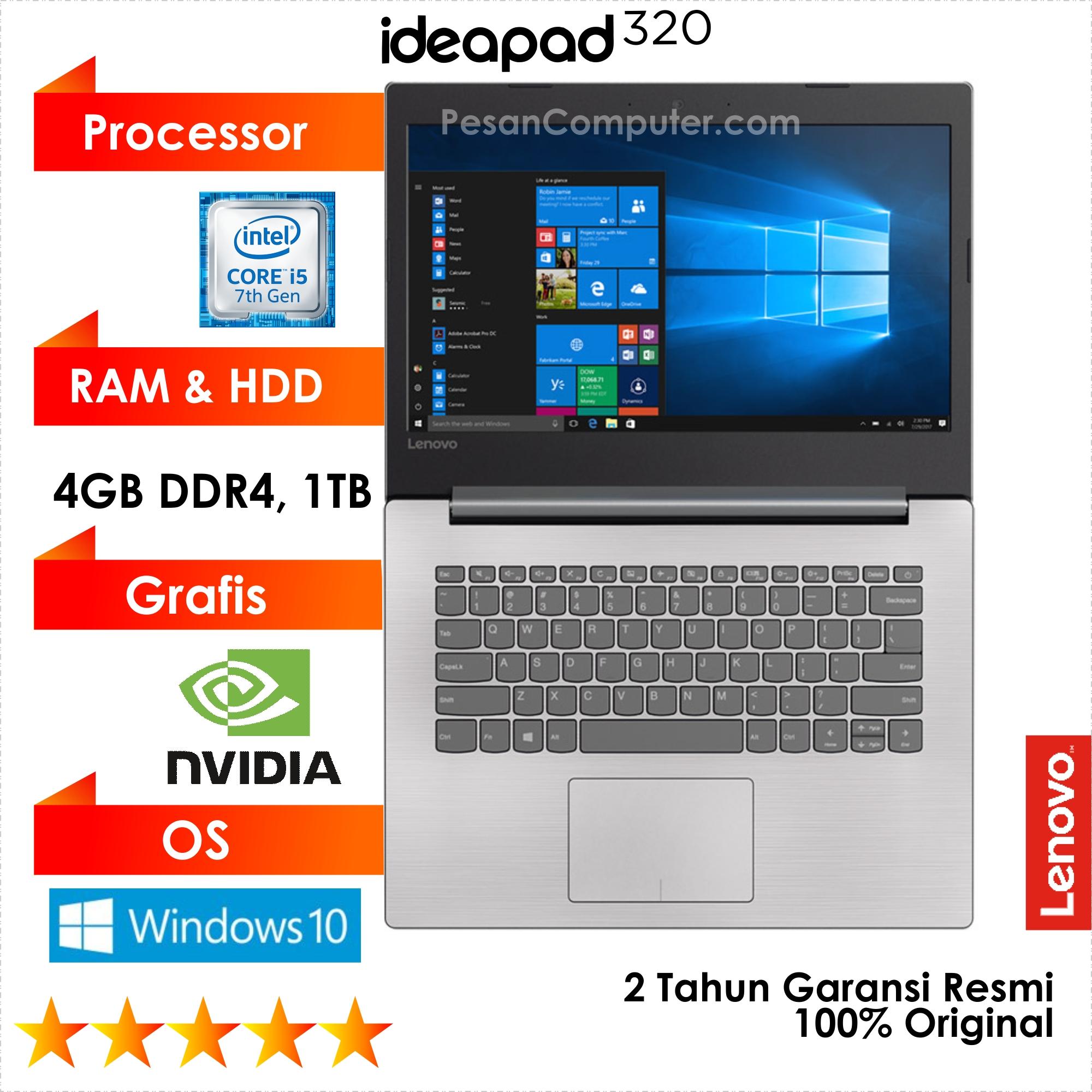 Lenovo IdeaPad 320 - Intel Core i5 7200U / Windows 10 / Intel HD Graphics + NVIDIA GeForce 920MX 2GB / 1TB HDD / RAM 4GB DDR4 / 14 Inch / DVDRW / 2 Tahun Garansi Resmi Lenovo