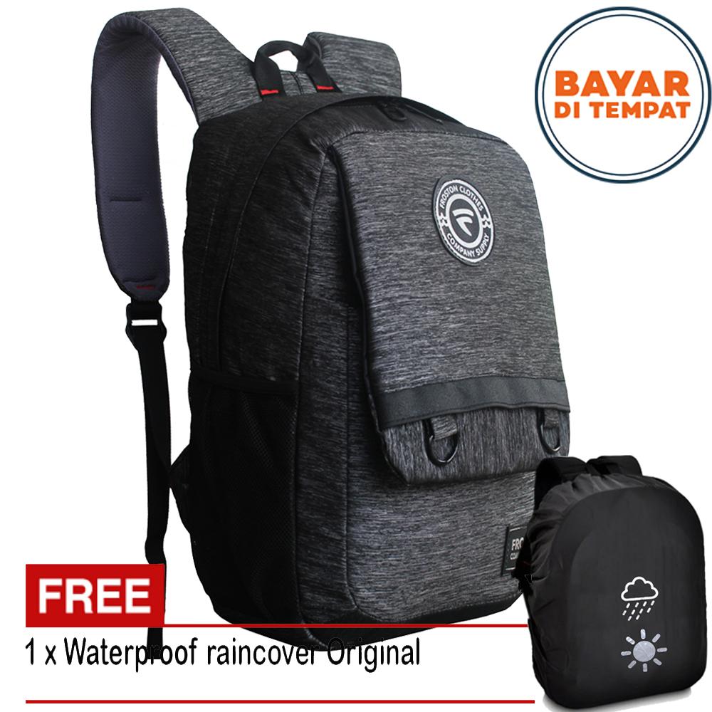 Froston F001 Tas Pria Tas Wanita Tas Ransel Pria Tas Ransel Wanita Tas Punggung Tas Laptop Tas Korea Tas Ransel Korea Tas Sekolah Tas Ransel Wanita Korea Tas Ransel Cewek Tas Original SIze 17 Inchi Korean Style - Black + Raincover