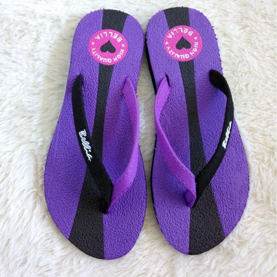 Sandal Jepit Wanita Motif Bella Warna Ungu List hitam