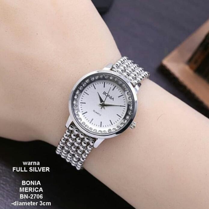 Jam tangan wanita bonia bahan rantai - full silver