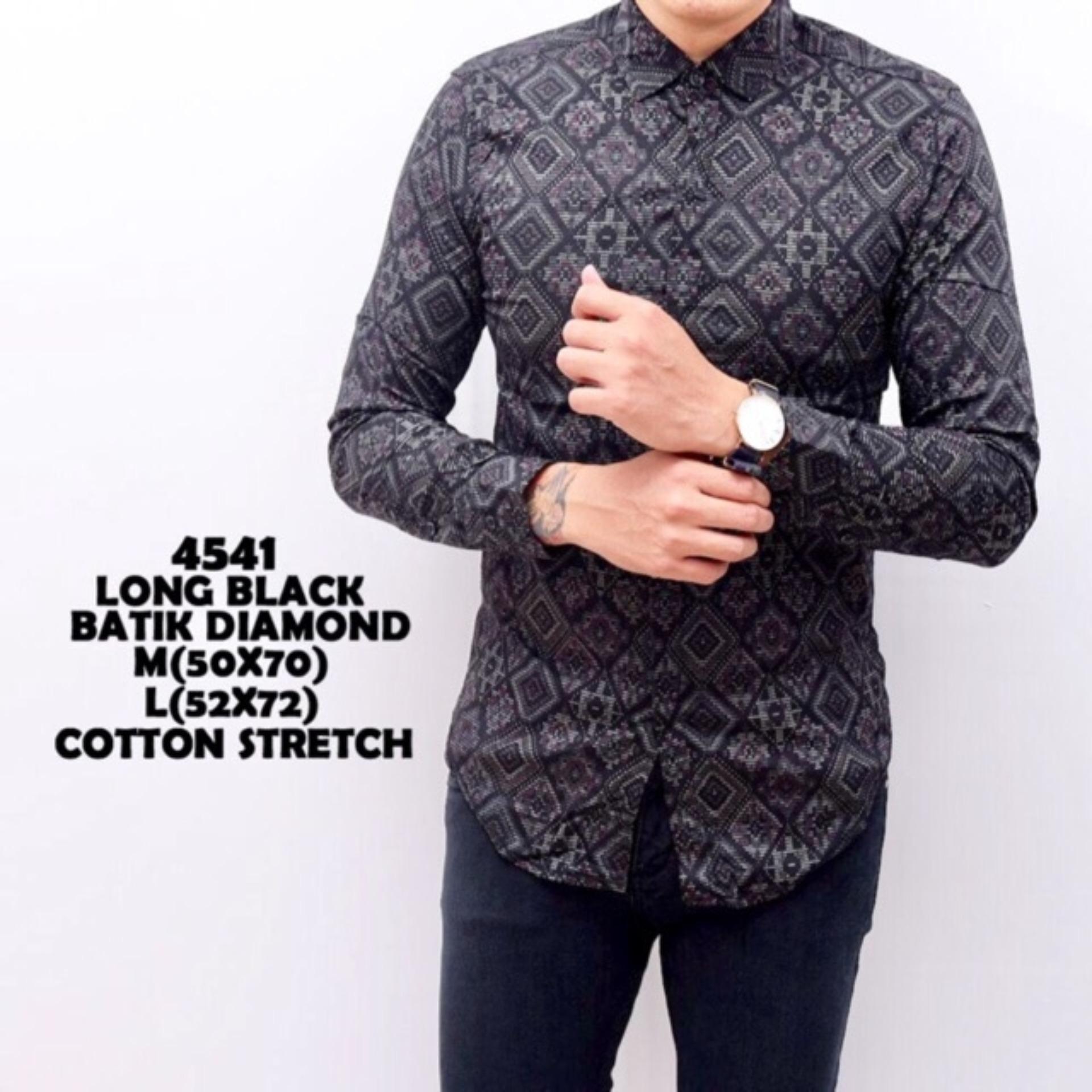 Kemeja Pria Baju Batik Kemeja Batik Songket Pria Murah - Kemeja batik Slimfit Lengan Panjang Diaomond Hitam