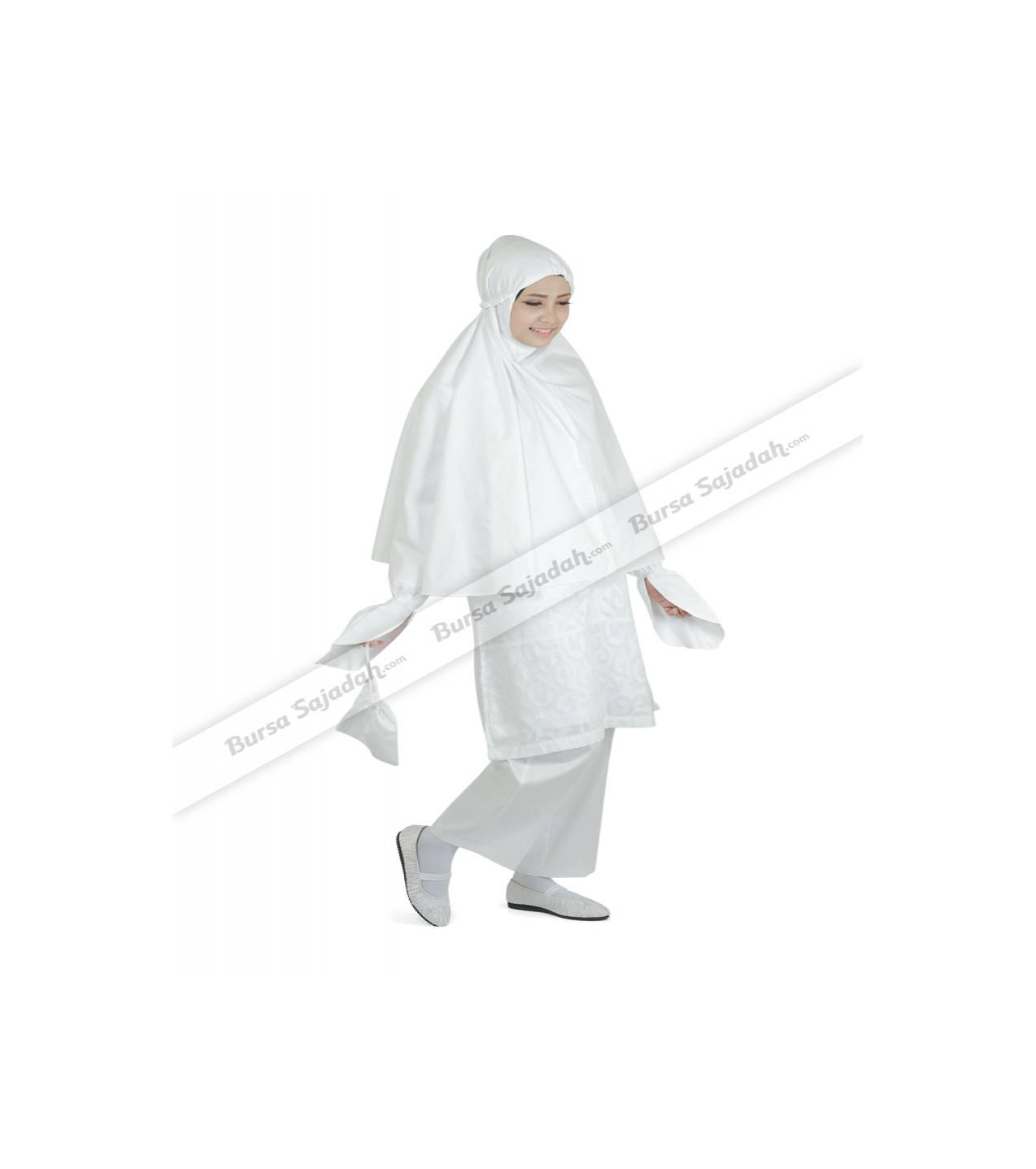 Stelan Busana Wanita Muslim Jilbab Warna Putih - Ihrom Latifah Sykava