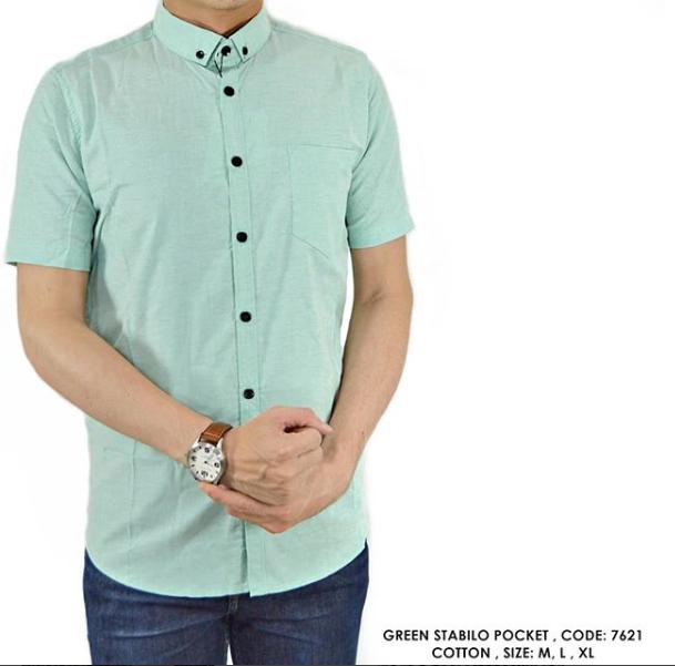 van shirt store BAJU KEMEJA POLOS COWOK PRIA FORMAL HIJAU Green Stabilo Pocket