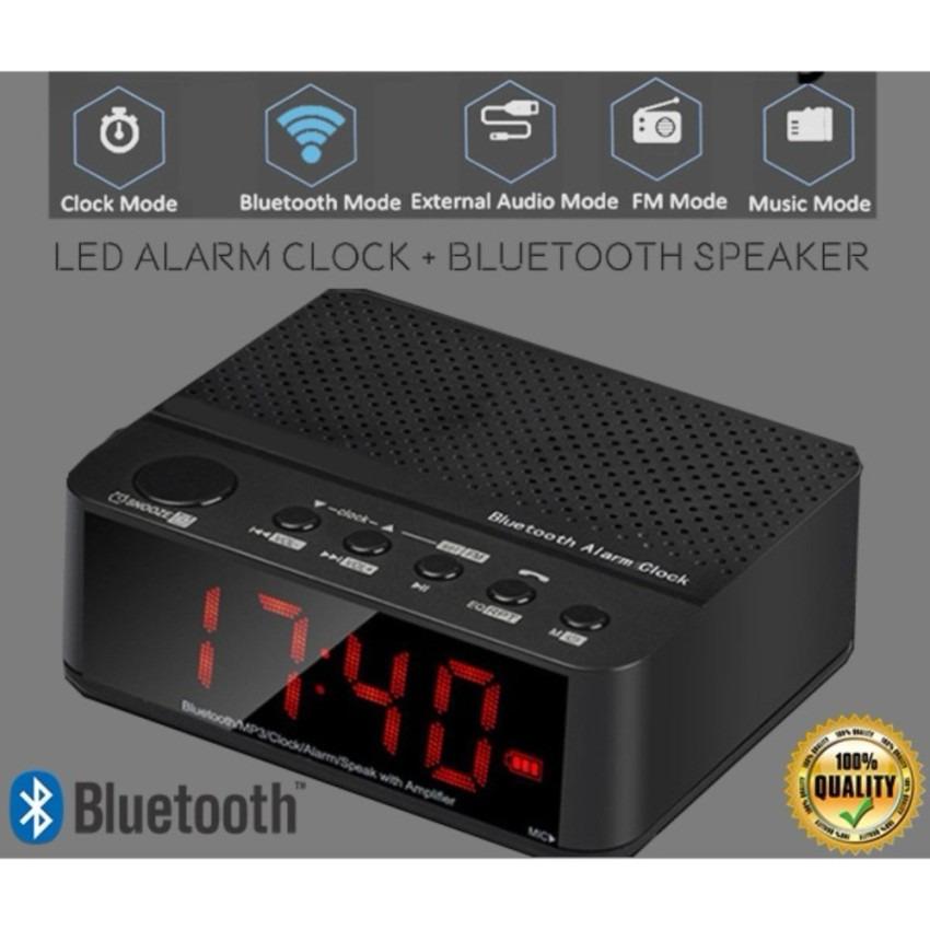 Speaker Mini Bluetooth + Radio FM + Jam Meja + Jam Weker Digital - Hitam