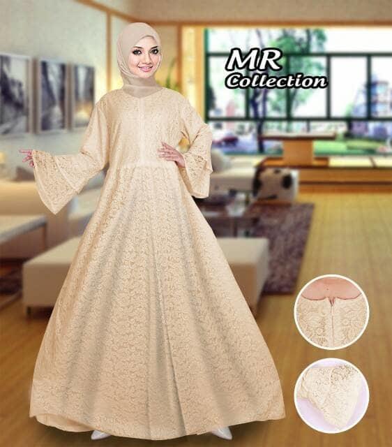BAJU BUSANA MUSLIM GAMIS HAFSYAH SYARI CREAM JUMBO BRUKAT NO PASMINA .