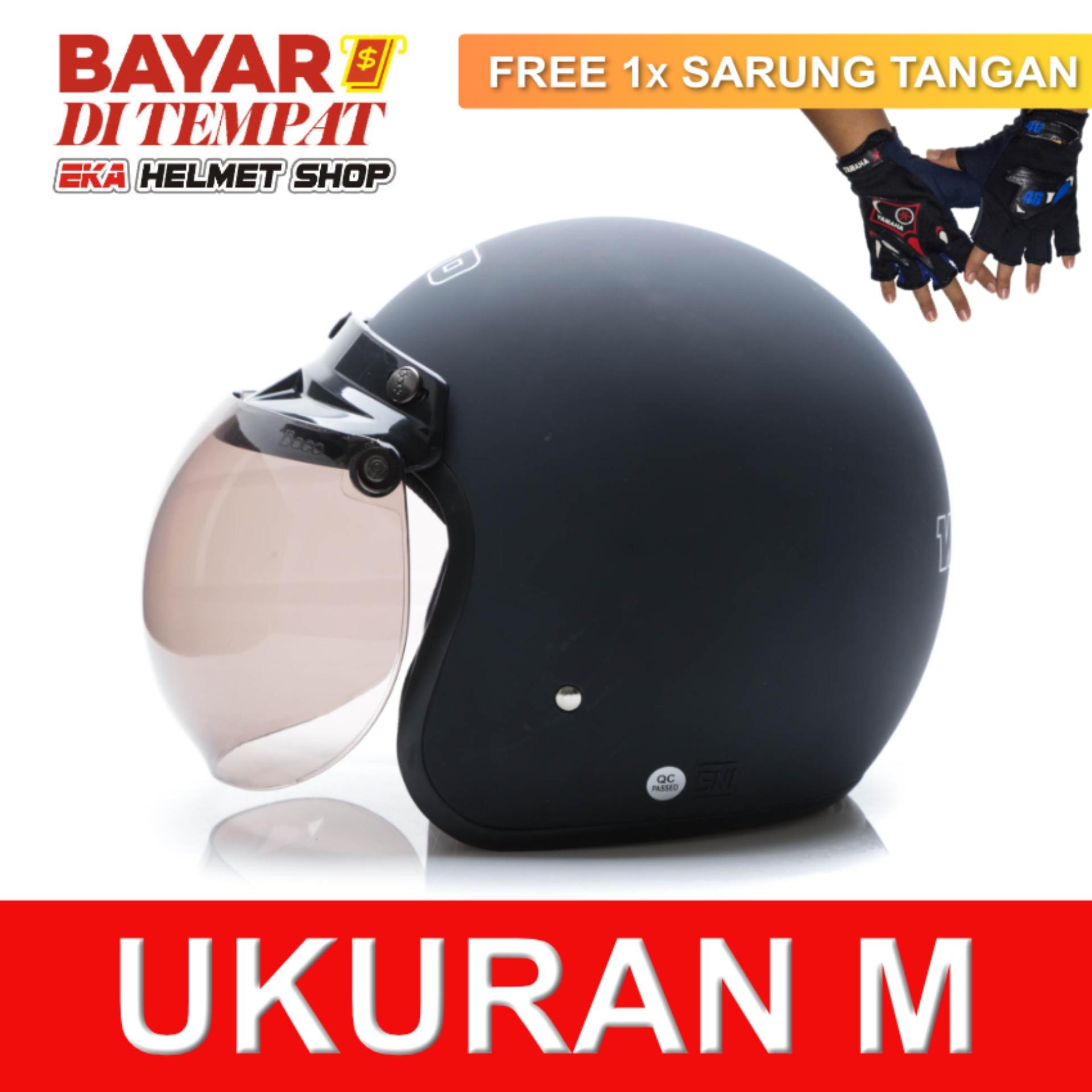 WTO Helmet Retro Bogo - Hitam Doff + Promo Gratis Sarung Tangan
