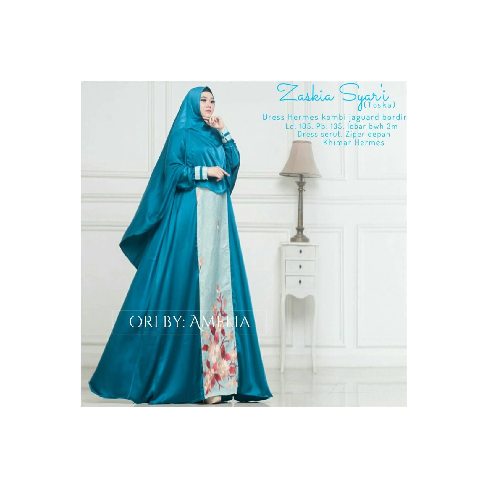 Gamis Syari Modern Setelan Baju Pesta Wanita Muslim Mewah ZASKIA