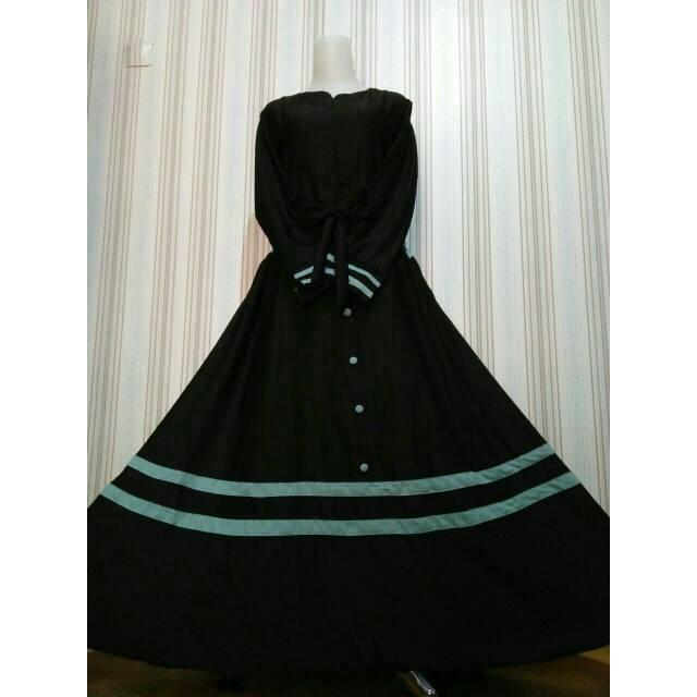 Gamis baloteli plat shakira syari dress maxidress Busana muslim wanita hijabers (gold plat hitam)