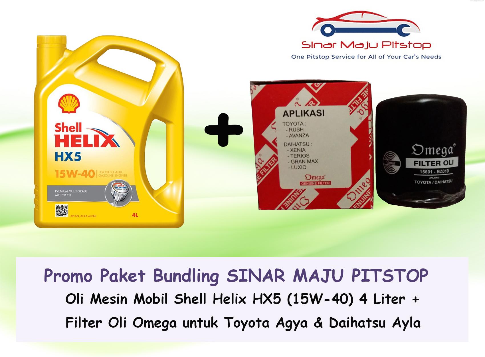 Paket Oli Mobil SHELL HELIX HX5 15W-40 API SN 4 LITER SEGEL ORIGINAL & Filter Oli TOYOTA AGYA