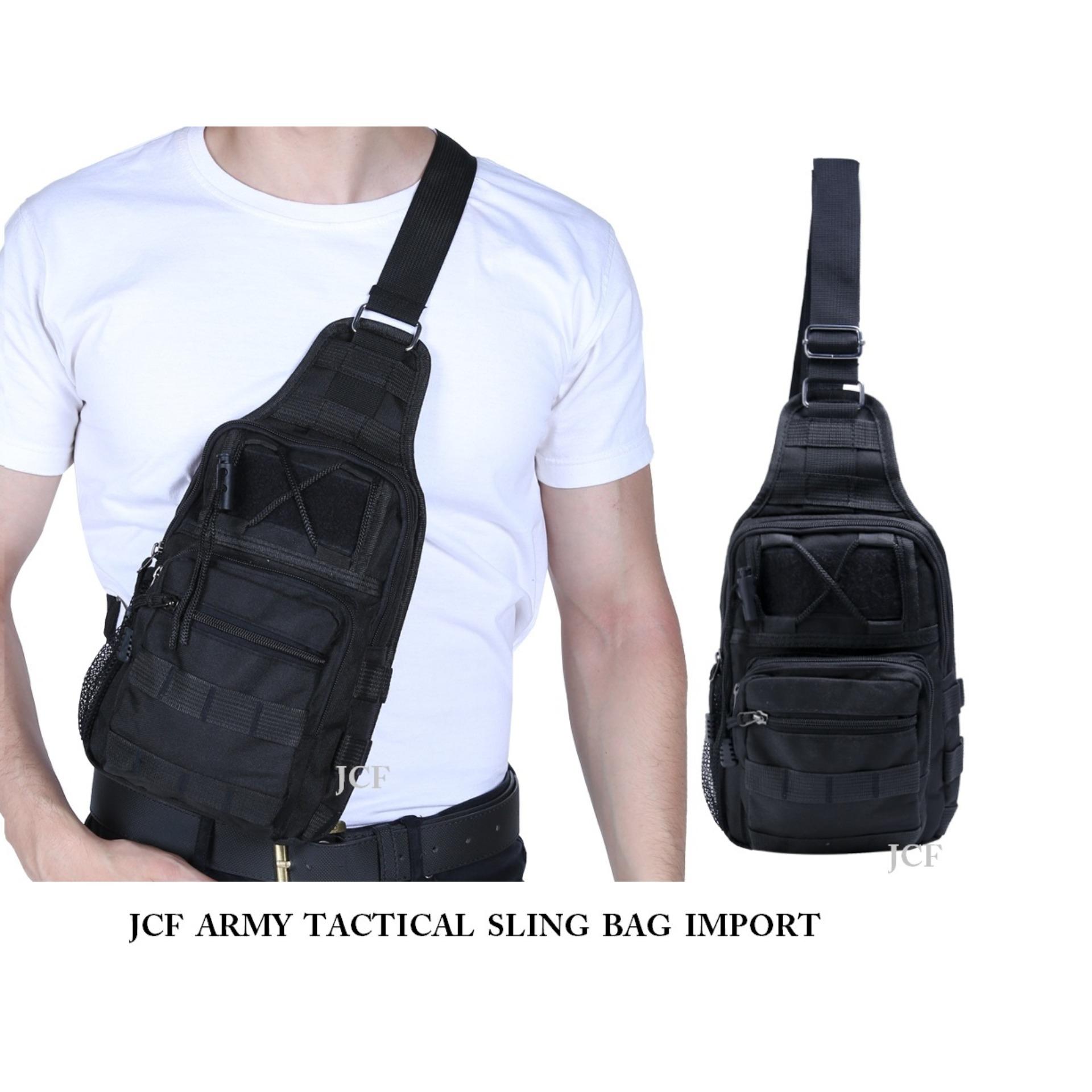 JCF Tas Slempang Import Cowok Pria Army Tactical Sling Waist Messenger Shoulder Bag Backpack – Black