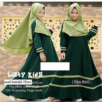 gamis syari anak usia 9 -12 tahun - gamis listy warna hijau tua