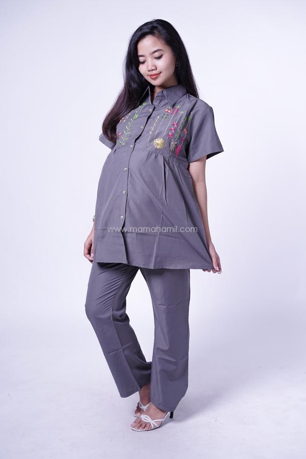 Mama Hamil Setelan Hamil Full Kancing Tangkai Bunga / Baju JUMBO / BIG SIZE / Atasan Hamil / Kemeja Hamil / Kemeja / Baju Murah / Celana Hamil / Ibu Hamil Menyusui / Baju Hamil Kantor