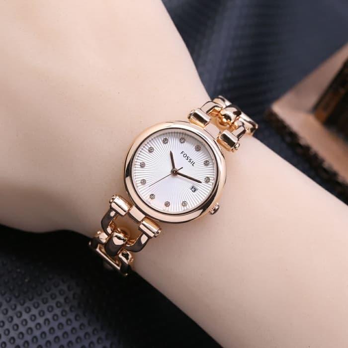 DISKON Jam Tangan Wanita / Cewek Fossil Ladies SK4399 Rantai Rosegold White TERMURAH