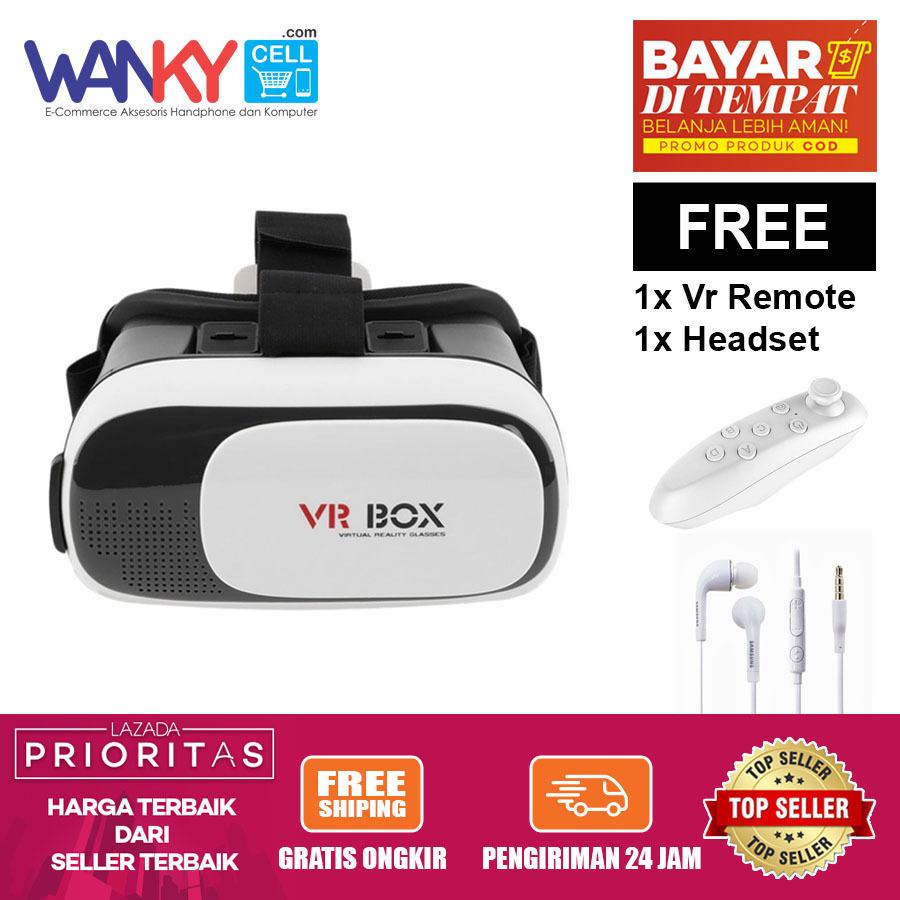 VR Box Virtual Reality 3D Glasses Kacamata 3D Gratis Remote VR Stick Controller Plus Handsfree Samsung