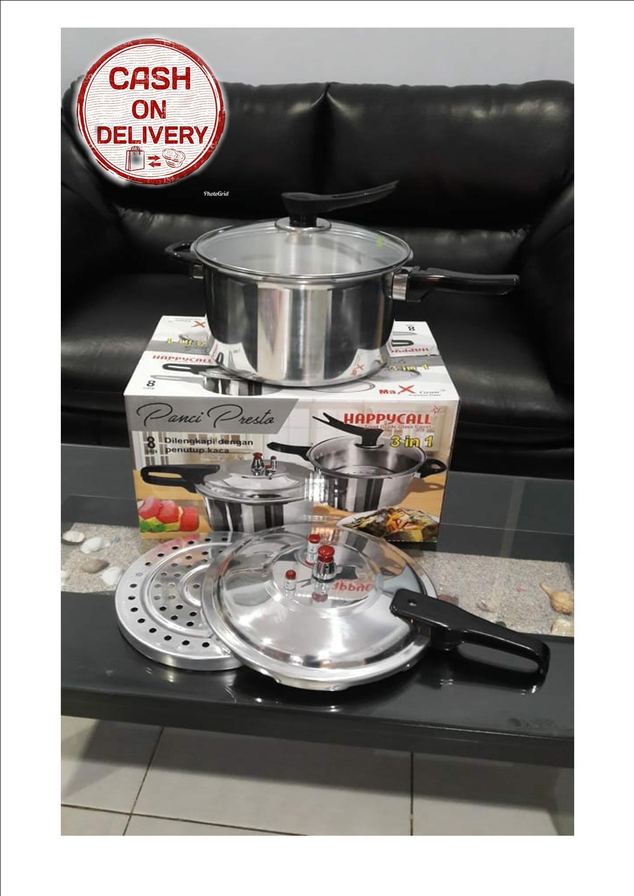 Sien Collection Panci Presto 3 In 1 Happy Call + Sarangan + Tutup Kaca / Panci Presto 8 Liter / Panci Presto Serbaguna / Pressure Cooker / Panci Presto Murah