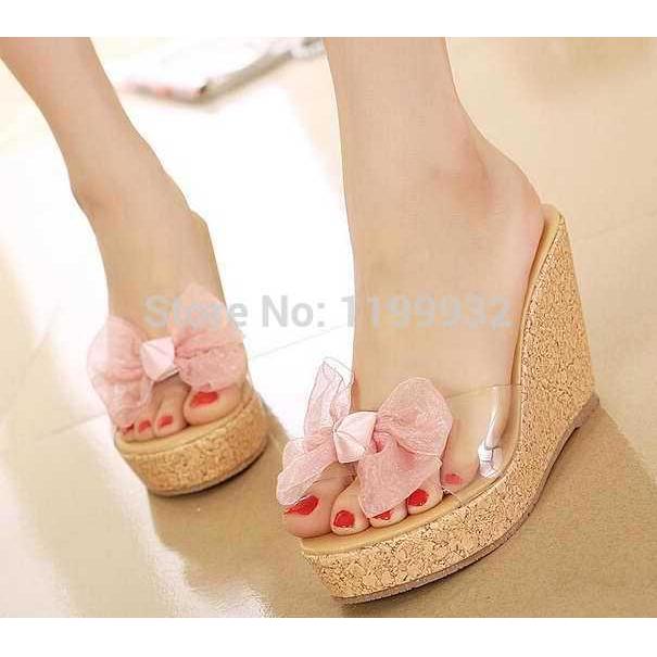 Jual Sandal Wedges Ribon Pink Murah Terbaru
