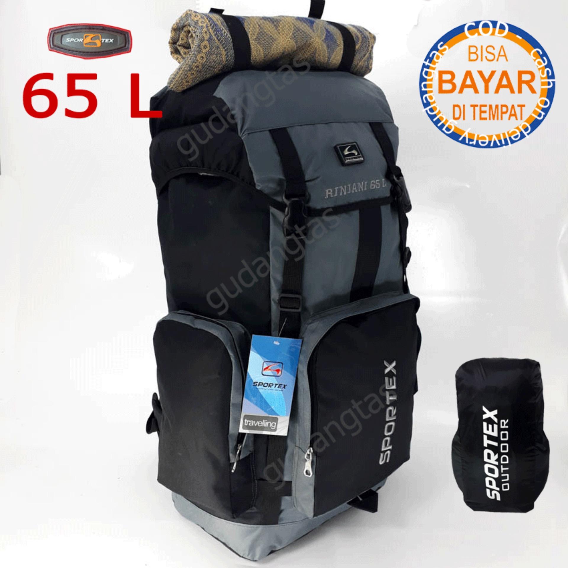 Sportex Tas Ransel Gunung Tas Keril Tas Carrier Tas Camping Tas Hiking 65L Jumbo Raincover GDTL0886 ABU Backpack Sport Outdoor kombinasi HITAM