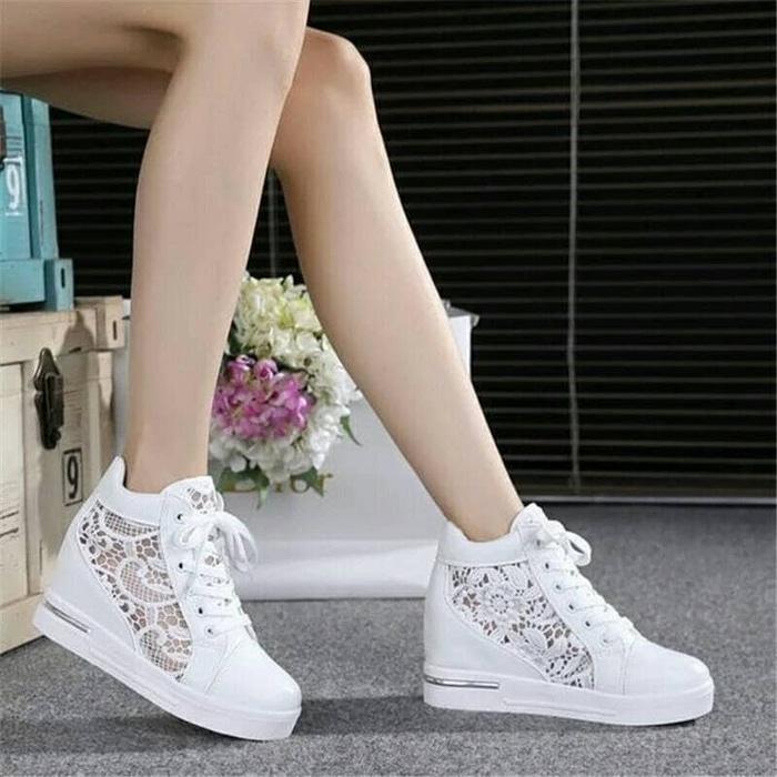 SNEAKER WEDGES WHITE SNOW BROKAT Wanita Murah Casual