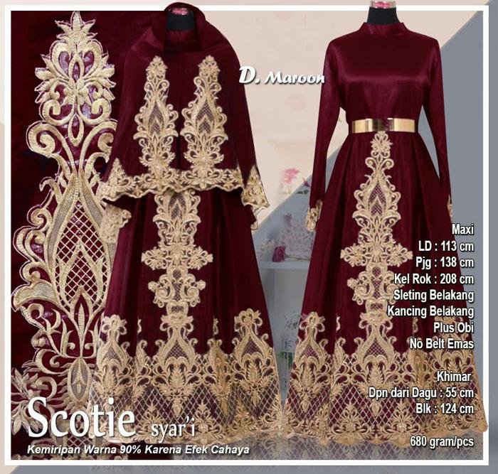 Kenzmal- Maxi Gamis Dress Baju Muslim Wanita Gamis Pesta Syari Ketty Bordir Maron