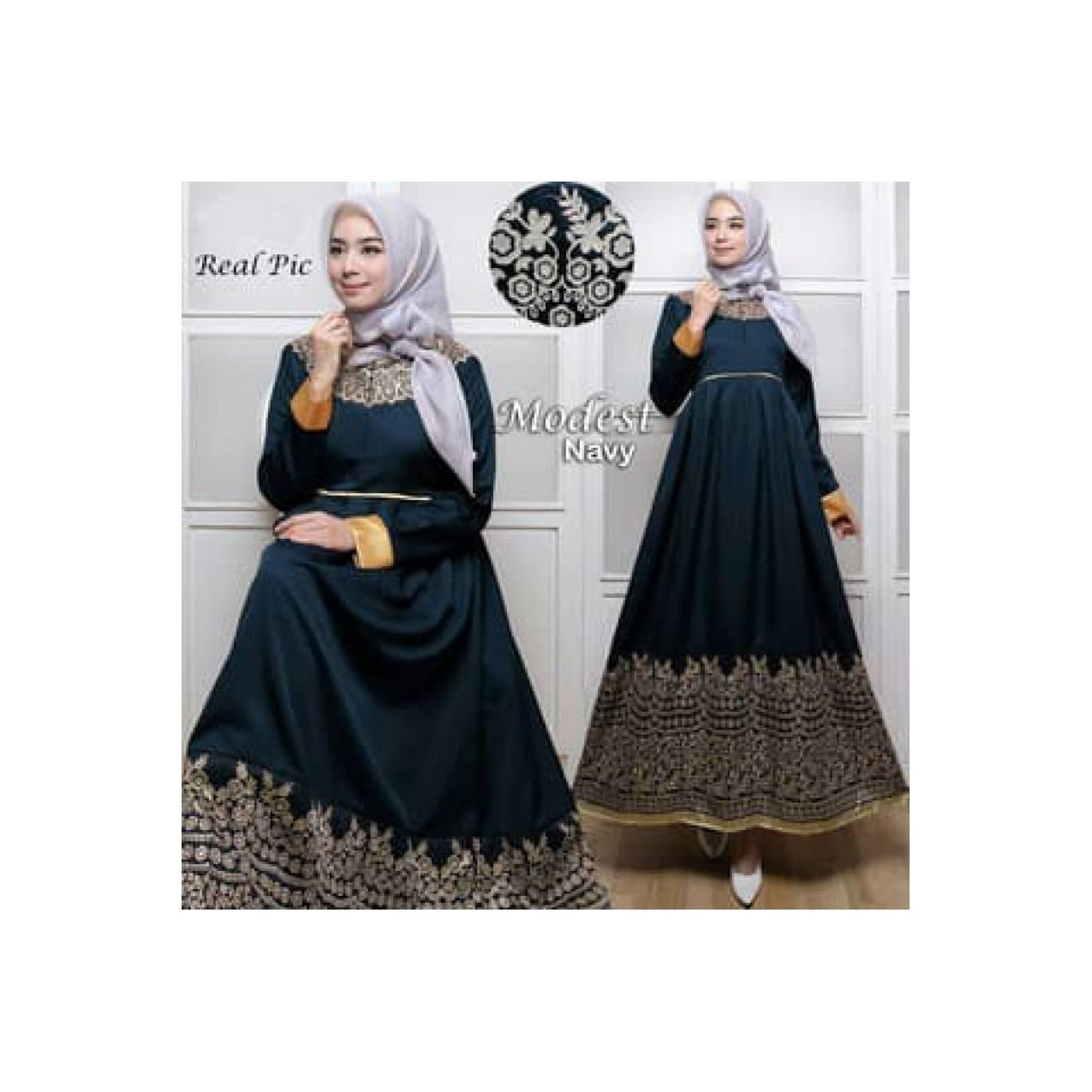 barang laris manis DW130 BAJU GAMIS PESTA BATIK KOMBINASI POLOS MODERN
