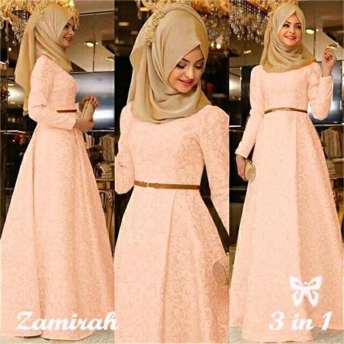 Hijab Maxi Zamirah 3In1 Peach New