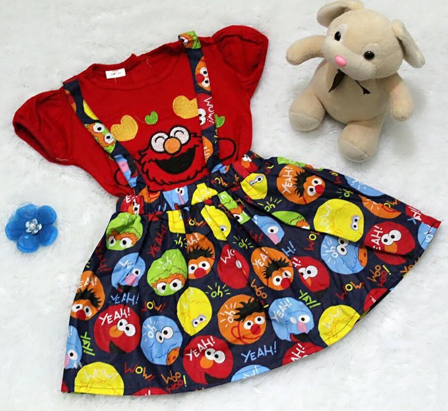 Setelan Overall Baju Rok Bayi Anak - Overall Rok Cookies Monster