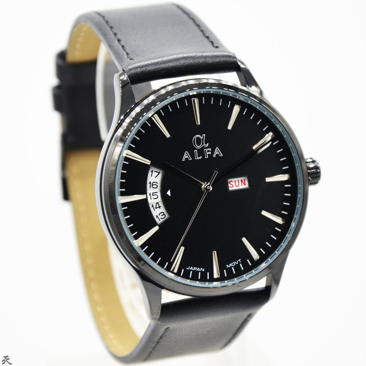 Alfa 55014M Jam Tangan Kasual Pria Murah Anti Air - Tali Kulit - Quartz - Original Watch