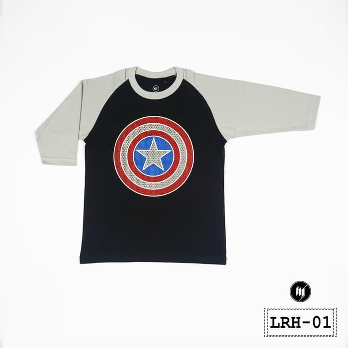 Kaos Anak Lengan Raglan 3/4 Superhero Motif Captain America - LRH01 - Hitam Abu