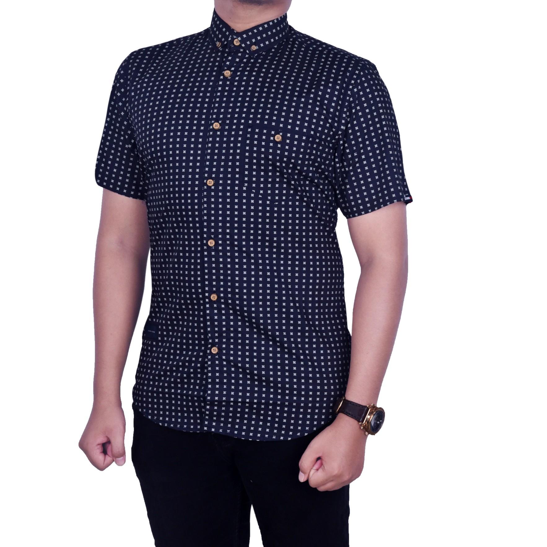 Dgm_Fashion1 Kemeja Polkadot Distro Lengan Pendek Pria/Kemeja Polos/Kemeja Batik/Kemeja Casual/Kemeja Hem/Kemeja Oxford/Kemeja Distro/Kemeja Jeans/Kemeja Denim/Kemeja Bunga/Kemeja Pantai/Kemeja Flanel/Kemeja Panjang/Songket/Kemeja Formal NA 5207 Navy