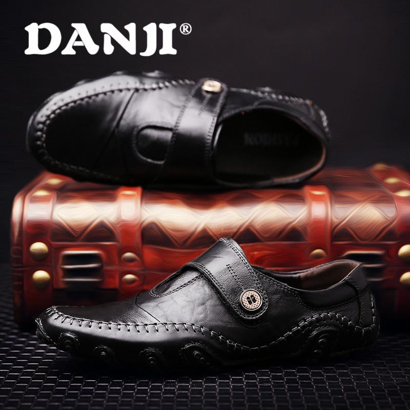 Danji Spring Pria Kulit Buatan Tangan Baru Sepatu, Sepatu Kasual Pria Brown