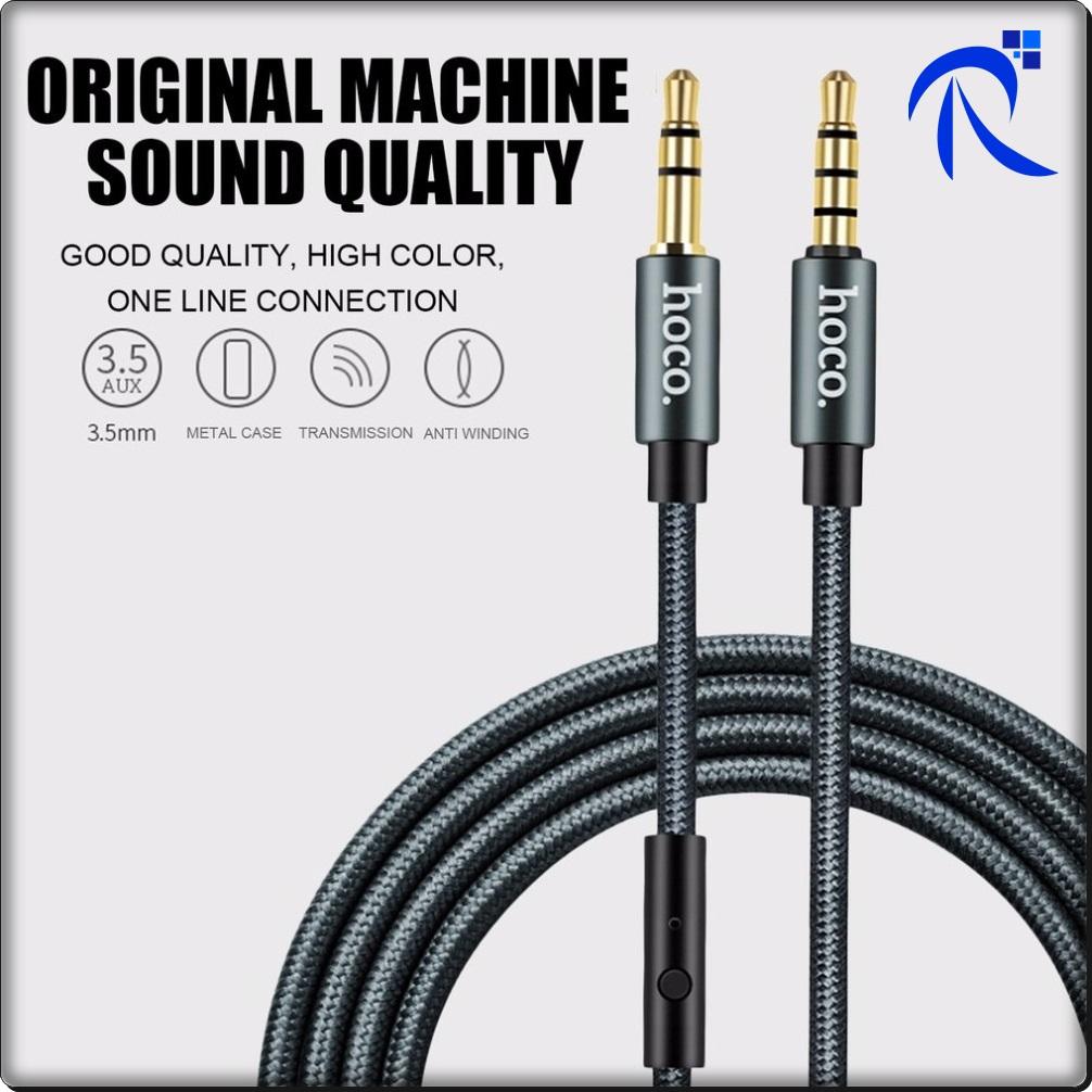Hoco Kabel AUX 3.5mm Braided with Mic 1 Meter - UPA04 - Black Aksesories Fashion headphones kabel cable jack speaker mic Nylon braided wire bahan berkualitas terbaik FREE ONGKIR & Bisa COD !