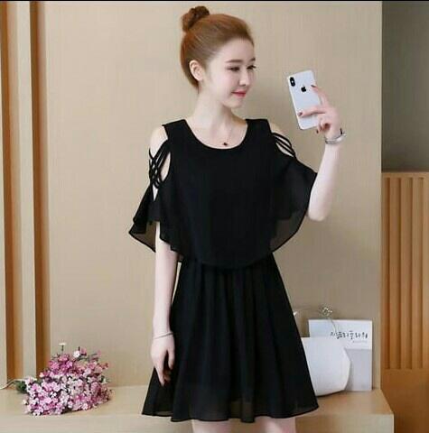 RICARDOF - Dress Black / Dress Wanita / Dress Korea / Dress Terbaru / Dress Trendy / Dress Kaos / Dress Polos / Midi Dress / Dress Mini