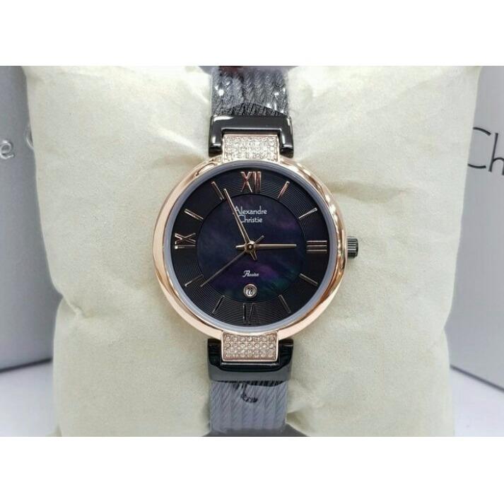 Jam Tangan Kasual Original Rantai Wanita Cewek Perempuan Alexandre Christie Tali Rantai Pasir Tanggal Aktif Original Terbaru Simple Terlaris Termurah Alexandre Christie AC 2708 Original Hitam Rose Gold Murah
