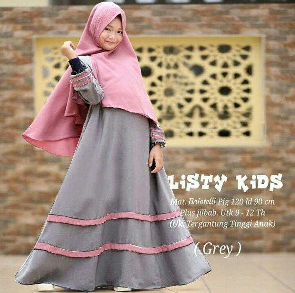 Newone Shop Listy Gamis Syari Anak Wanita - Abu